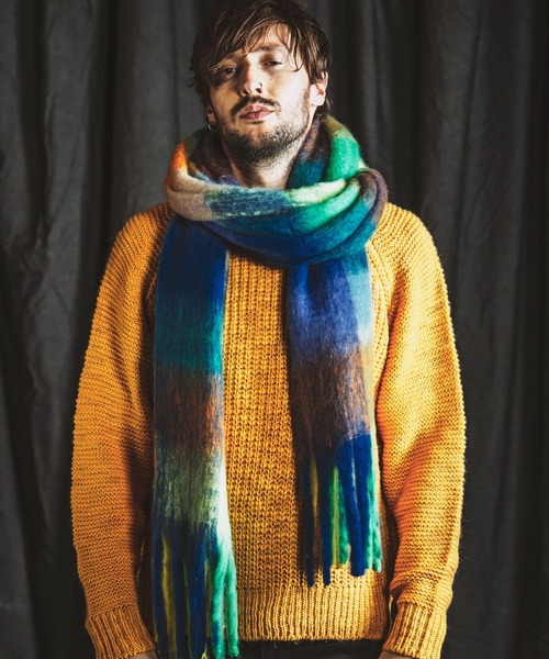 NO ID.（ノーアイディ）の「【NO ID.】Multi-Color Mohair Touch Stole / マルチ カラー モヘヤ タッチ ストール（ストール/ショール・メンズ・オレンジ/その他23/ブラック・ONE SIZE）」の4枚目の写真