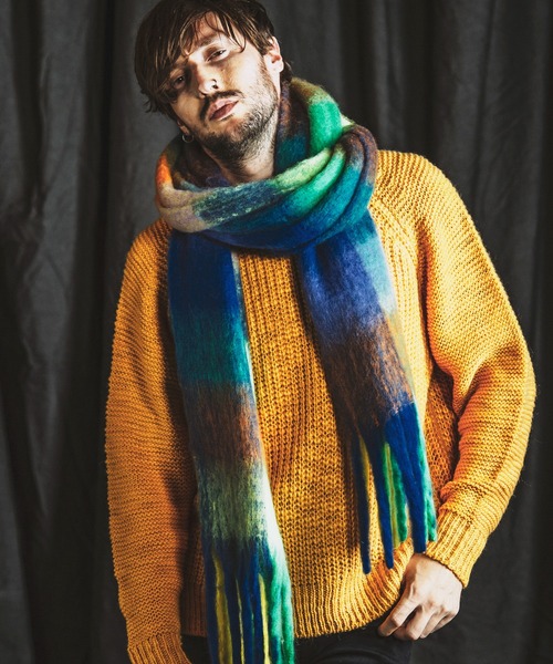 NO ID.（ノーアイディ）の「【NO ID.】Multi-Color Mohair Touch Stole / マルチ カラー モヘヤ タッチ ストール（ストール/ショール・メンズ・オレンジ/その他23/ブラック・ONE SIZE）」の5枚目の写真