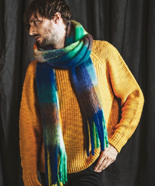 NO ID.（ノーアイディ）の「【NO ID.】Multi-Color Mohair Touch Stole / マルチ カラー モヘヤ タッチ ストール（ストール/ショール・メンズ・オレンジ/その他23/ブラック・ONE SIZE）」の6枚目の写真