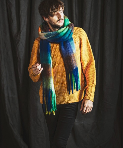 NO ID.（ノーアイディ）の「【NO ID.】Multi-Color Mohair Touch Stole / マルチ カラー モヘヤ タッチ ストール（ストール/ショール・メンズ・オレンジ/その他23/ブラック・ONE SIZE）」の7枚目の写真