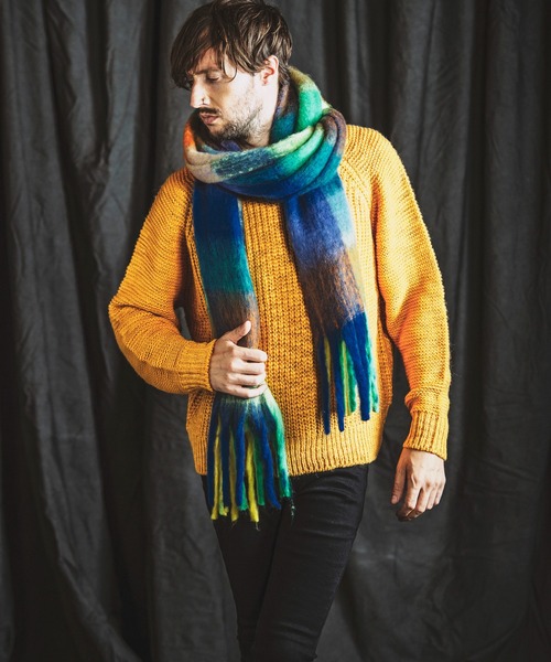 NO ID.（ノーアイディ）の「【NO ID.】Multi-Color Mohair Touch Stole / マルチ カラー モヘヤ タッチ ストール（ストール/ショール・メンズ・オレンジ/その他23/ブラック・ONE SIZE）」の8枚目の写真