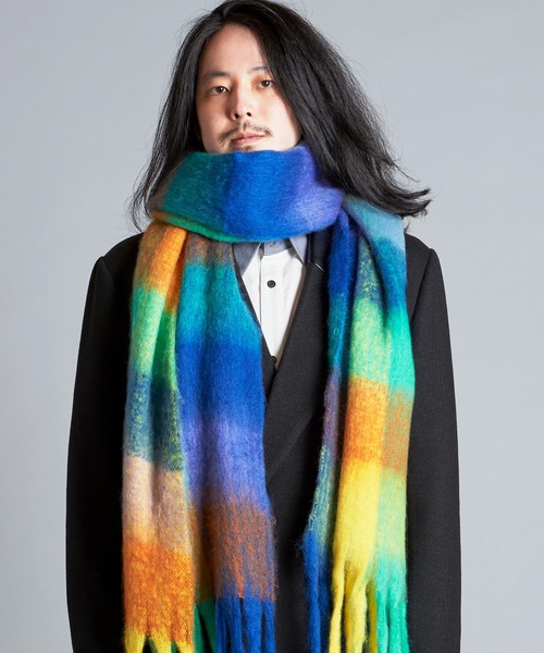 NO ID.（ノーアイディ）の「【NO ID.】Multi-Color Mohair Touch Stole / マルチ カラー モヘヤ タッチ ストール（ストール/ショール・メンズ・オレンジ/その他23/ブラック・ONE SIZE）」の14枚目の写真