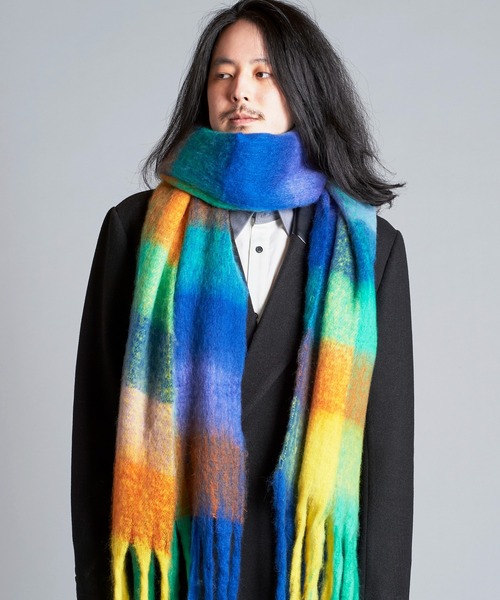 NO ID.（ノーアイディ）の「【NO ID.】Multi-Color Mohair Touch Stole / マルチ カラー モヘヤ タッチ ストール（ストール/ショール・メンズ・オレンジ/その他23/ブラック・ONE SIZE）」の15枚目の写真