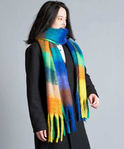 NO ID.（ノーアイディ）の「【NO ID.】Multi-Color Mohair Touch Stole / マルチ カラー モヘヤ タッチ ストール（ストール/ショール・メンズ・オレンジ/その他23/ブラック・ONE SIZE）」の16枚目の写真
