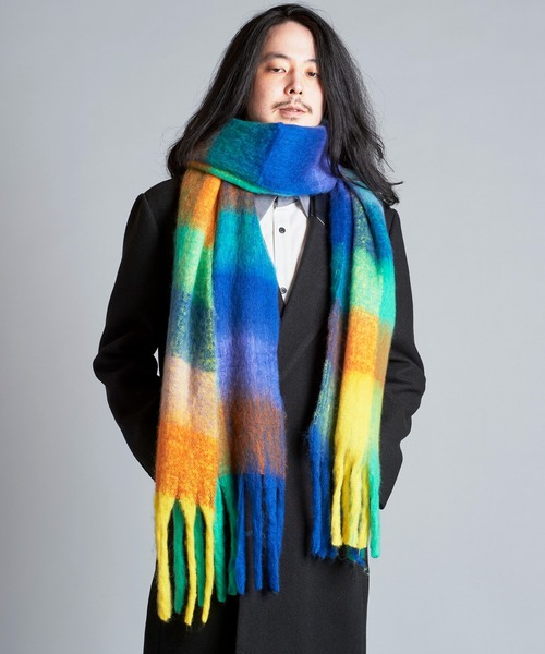 NO ID.（ノーアイディ）の「【NO ID.】Multi-Color Mohair Touch Stole / マルチ カラー モヘヤ タッチ ストール（ストール/ショール・メンズ・オレンジ/その他23/ブラック・ONE SIZE）」の17枚目の写真