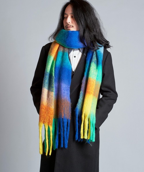 NO ID.（ノーアイディ）の「【NO ID.】Multi-Color Mohair Touch Stole / マルチ カラー モヘヤ タッチ ストール（ストール/ショール・メンズ・オレンジ/その他23/ブラック・ONE SIZE）」の18枚目の写真