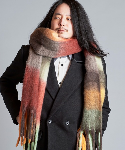 NO ID.（ノーアイディ）の「【NO ID.】Multi-Color Mohair Touch Stole / マルチ カラー モヘヤ タッチ ストール（ストール/ショール・メンズ・オレンジ/その他23/ブラック・ONE SIZE）」の19枚目の写真