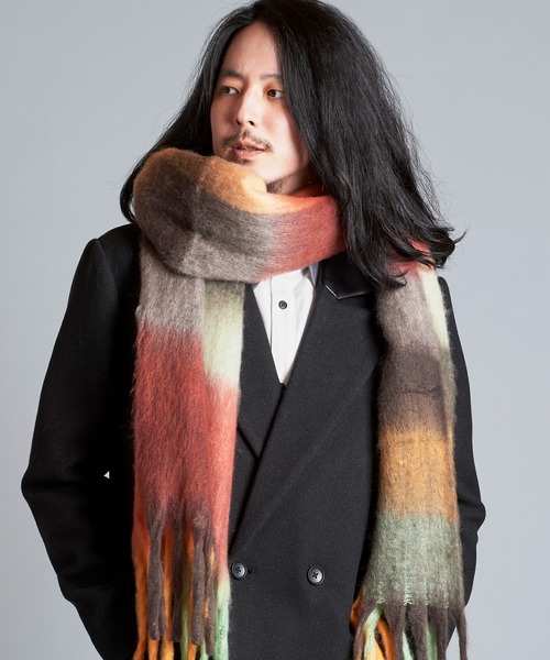 NO ID.（ノーアイディ）の「【NO ID.】Multi-Color Mohair Touch Stole / マルチ カラー モヘヤ タッチ ストール（ストール/ショール・メンズ・オレンジ/その他23/ブラック・ONE SIZE）」の21枚目の写真