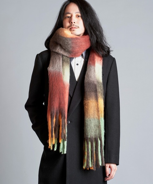 NO ID.（ノーアイディ）の「【NO ID.】Multi-Color Mohair Touch Stole / マルチ カラー モヘヤ タッチ ストール（ストール/ショール・メンズ・オレンジ/その他23/ブラック・ONE SIZE）」の22枚目の写真