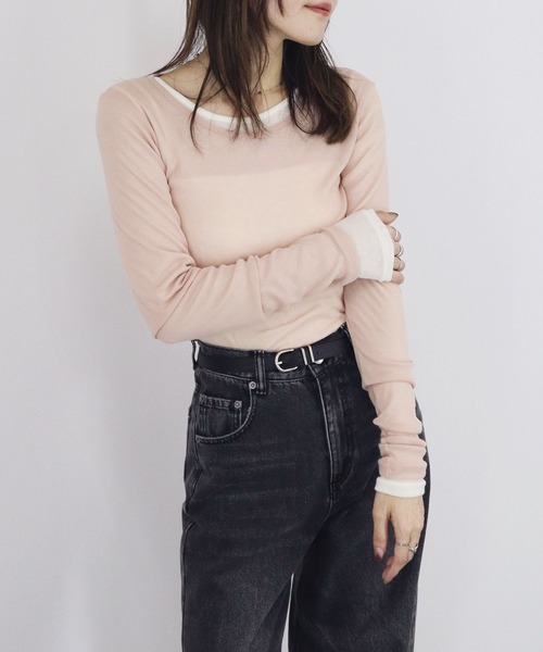 セール】【HIT ITEM!】Uネックシアーカットソー 長袖 クルー