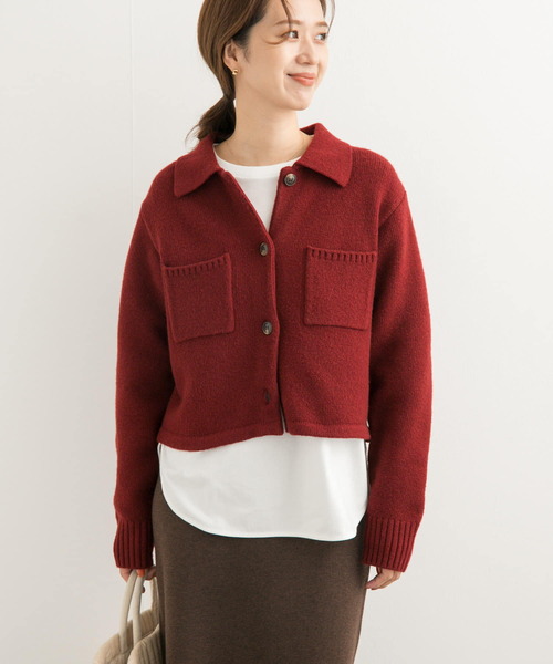 URBAN RESEARCH DOORS（アーバンリサーチドアーズ）の「コンパクト衿付きニット（ニット/セーター・レディース・ボルドー/チャコールグレー・MEDIUM）」の2枚目の写真