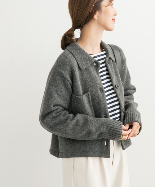 URBAN RESEARCH DOORS（アーバンリサーチドアーズ）の「コンパクト衿付きニット（ニット/セーター・レディース・ボルドー/チャコールグレー・MEDIUM）」の3枚目の写真