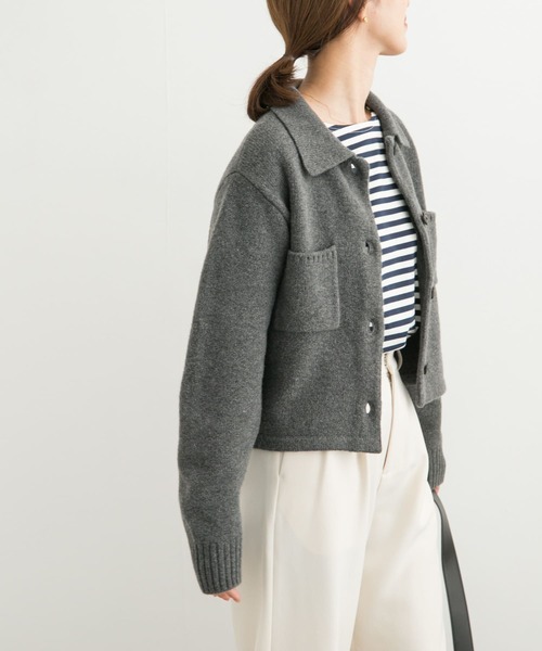 URBAN RESEARCH DOORS（アーバンリサーチドアーズ）の「コンパクト衿付きニット（ニット/セーター・レディース・ボルドー/チャコールグレー・MEDIUM）」の5枚目の写真