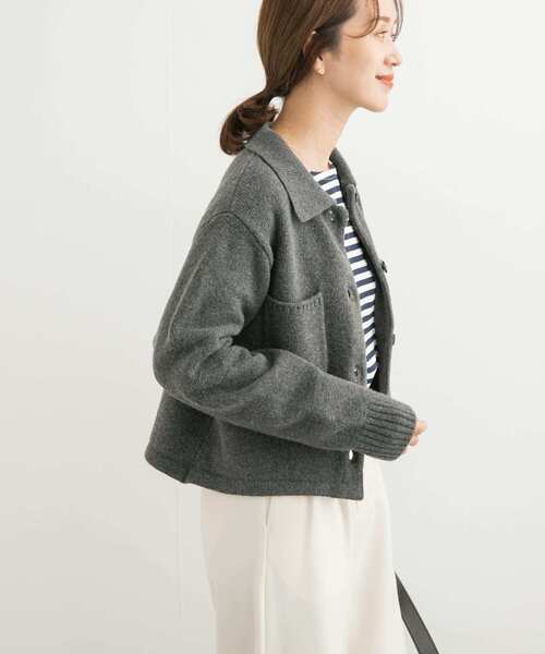 URBAN RESEARCH DOORS（アーバンリサーチドアーズ）の「コンパクト衿付きニット（ニット/セーター・レディース・ボルドー/チャコールグレー・MEDIUM）」の8枚目の写真