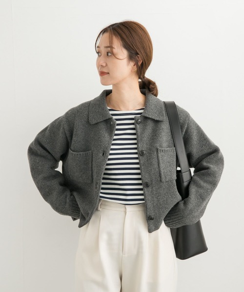 URBAN RESEARCH DOORS（アーバンリサーチドアーズ）の「コンパクト衿付きニット（ニット/セーター・レディース・ボルドー/チャコールグレー・MEDIUM）」の11枚目の写真