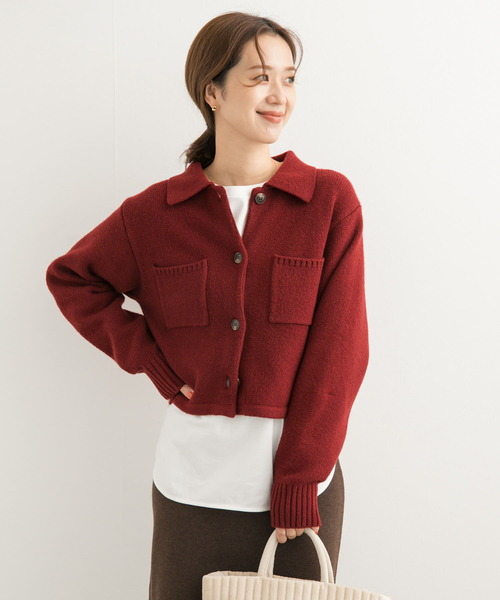 URBAN RESEARCH DOORS（アーバンリサーチドアーズ）の「コンパクト衿付きニット（ニット/セーター・レディース・ボルドー/チャコールグレー・MEDIUM）」の20枚目の写真