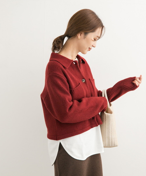 URBAN RESEARCH DOORS（アーバンリサーチドアーズ）の「コンパクト衿付きニット（ニット/セーター・レディース・ボルドー/チャコールグレー・MEDIUM）」の21枚目の写真