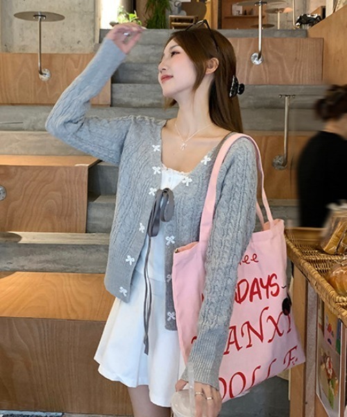 セール】リボンケーブルニットカーディガン（カーディガン/ボレロ