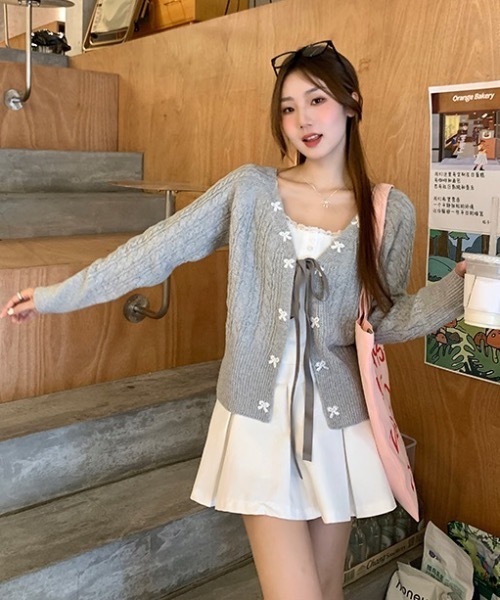 セール】リボンケーブルニットカーディガン（カーディガン/ボレロ