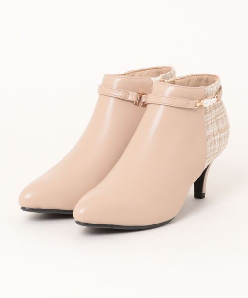 Elvis Luce（エルビスルーチェ）の「ElvisLuce(エルビスルーチェ)6.5cmヒールパールベルト2WYポインテッドトゥショート（ブーツ・レディース・ベージュ/ブラック系その他/ブラック・M/L/S/LL）」の3枚目の写真