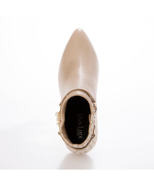 Elvis Luce（エルビスルーチェ）の「ElvisLuce(エルビスルーチェ)6.5cmヒールパールベルト2WYポインテッドトゥショート（ブーツ・レディース・ベージュ/ブラック系その他/ブラック・M/L/S/LL）」の6枚目の写真