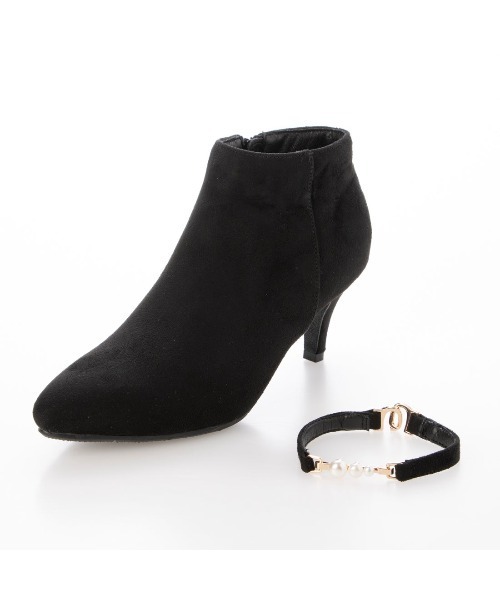 Elvis Luce（エルビスルーチェ）の「ElvisLuce(エルビスルーチェ)6.5cmヒールパールベルト2WYポインテッドトゥショート（ブーツ・レディース・ベージュ/ブラック系その他/ブラック・M/L/S/LL）」の19枚目の写真