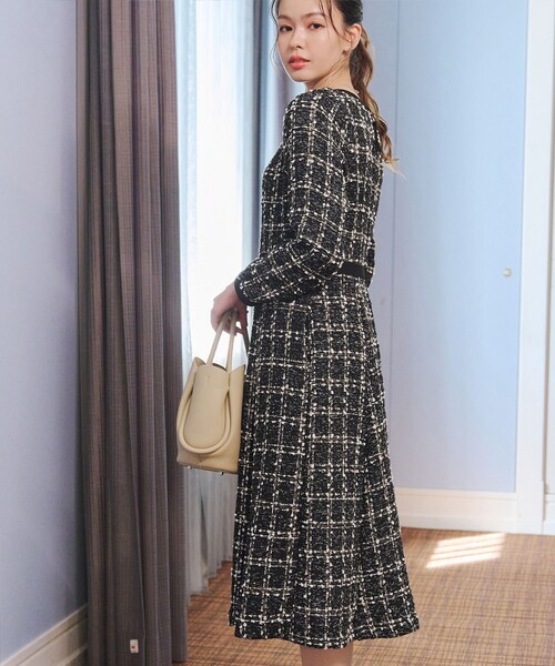 45R ツイードワンピース 配色ツイードワンピース（ワンピース）｜Tiaclasse（ティアクラッセ