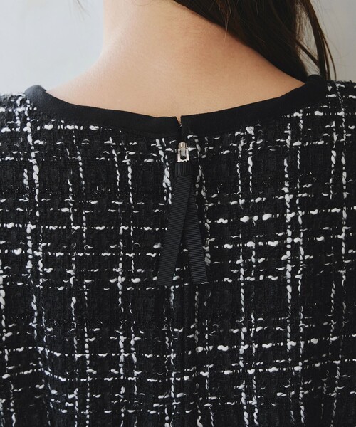 Tiaclasse（ティアクラッセ）の「配色ツイードワンピース（ワンピース・レディース・オフホワイト/ブラック/ベージュ/ブラック系その他/ネイビー・S/M/L）」の8枚目の写真