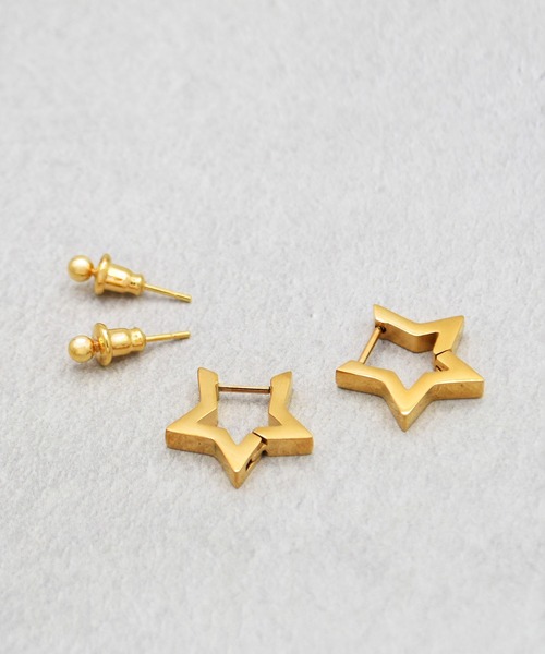 Diliraba】ステンレス スターフープピアスセット（ピアス（両耳