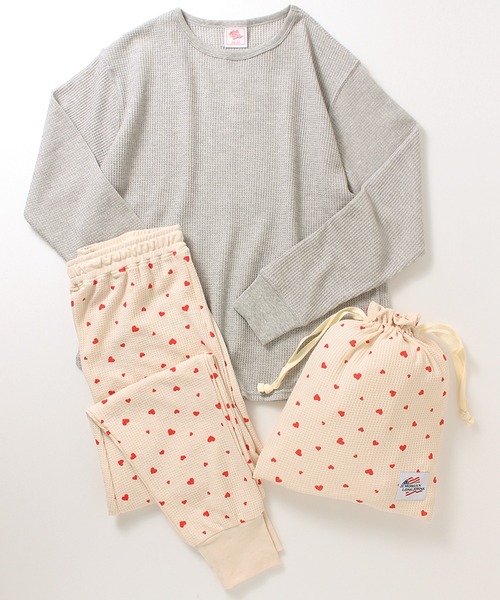 ALWAYS GOOD TIME(オルウェイズグッドタイム)の「【JEMORGAN / ジェーイーモーガン】ワッフルハート柄ルームウェア3点セット(Tシャツ/カットソー・レディース・アイボリー系1/アイボリー系2/杢グレー・F)」の1枚目の写真