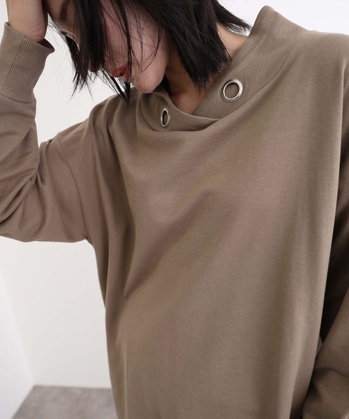ElegChic（エレグシック）の「ハイネックオーバーサイズトップス（Tシャツ/カットソー・レディース・ライトカーキ/杢グレー/ブラック・M/XL/4L）」の11枚目の写真