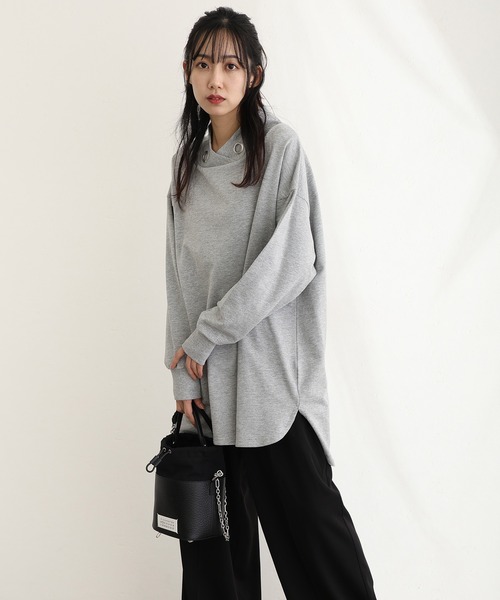 ElegChic（エレグシック）の「ハイネックオーバーサイズトップス（Tシャツ/カットソー・レディース・ライトカーキ/杢グレー/ブラック・M/XL/4L）」の12枚目の写真