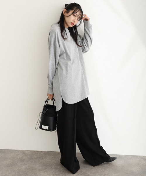 ElegChic（エレグシック）の「ハイネックオーバーサイズトップス（Tシャツ/カットソー・レディース・ライトカーキ/杢グレー/ブラック・M/XL/4L）」の13枚目の写真