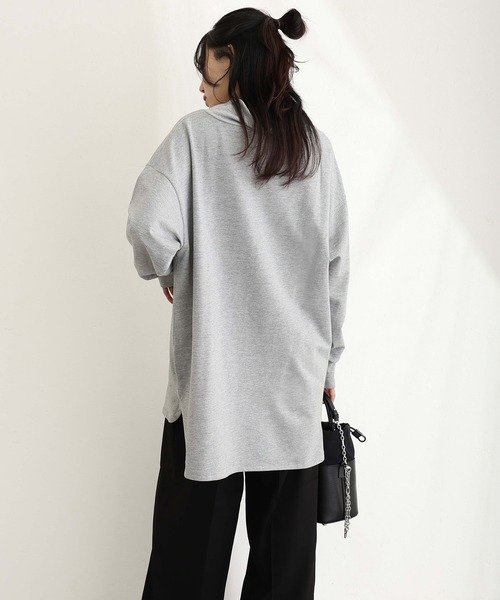 ElegChic（エレグシック）の「ハイネックオーバーサイズトップス（Tシャツ/カットソー・レディース・ライトカーキ/杢グレー/ブラック・M/XL/4L）」の14枚目の写真