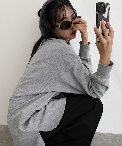 ElegChic（エレグシック）の「ハイネックオーバーサイズトップス（Tシャツ/カットソー・レディース・ライトカーキ/杢グレー/ブラック・M/XL/4L）」の15枚目の写真