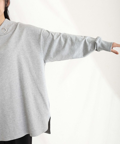 ElegChic（エレグシック）の「ハイネックオーバーサイズトップス（Tシャツ/カットソー・レディース・ライトカーキ/杢グレー/ブラック・M/XL/4L）」の17枚目の写真