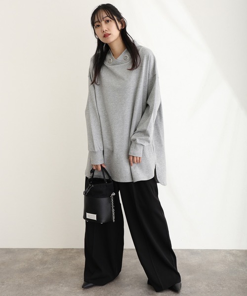 ElegChic（エレグシック）の「ハイネックオーバーサイズトップス（Tシャツ/カットソー・レディース・ライトカーキ/杢グレー/ブラック・M/XL/4L）」の21枚目の写真