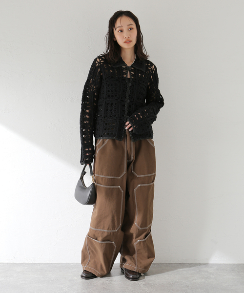 ANGLAN(アングラン)の「ANGLAN / アングラン Spread Panel Twill Work Pants(カーゴパンツ・レディース・ブラウン・FREE)」の3枚目の写真