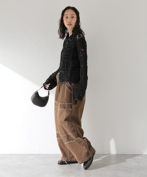 ANGLAN(アングラン)の「ANGLAN / アングラン Spread Panel Twill Work Pants(カーゴパンツ・レディース・ブラウン・FREE)」の4枚目の写真
