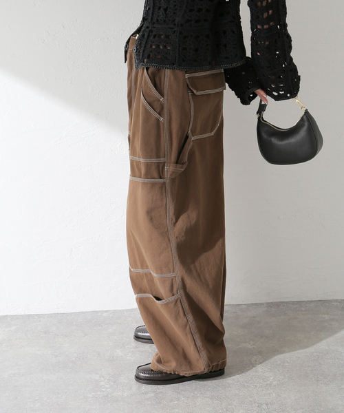 ANGLAN(アングラン)の「ANGLAN / アングラン Spread Panel Twill Work Pants(カーゴパンツ・レディース・ブラウン・FREE)」の6枚目の写真