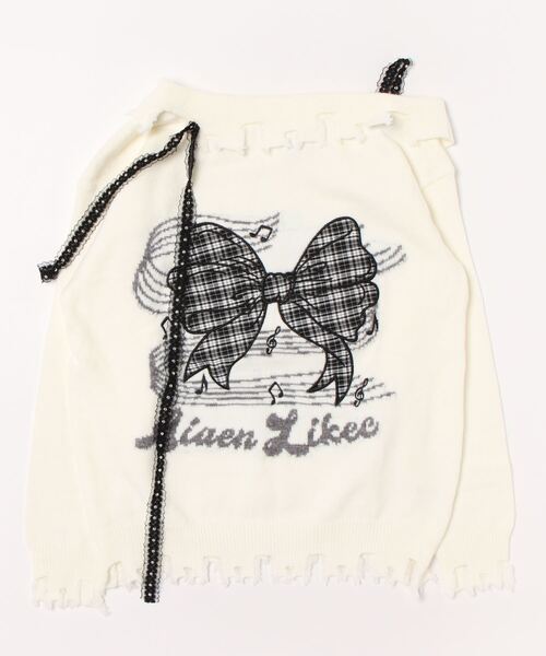 HOOK(フック)の「【HOOK】for girls オフショルダーリボン刺繍ニット(ニット/セーター・レディース・ピンク/ホワイト/ブラック・MEDIUM/SMALL)」の5枚目の写真