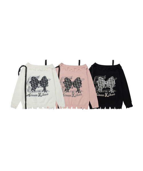 HOOK(フック)の「【HOOK】for girls オフショルダーリボン刺繍ニット(ニット/セーター・レディース・ピンク/ホワイト/ブラック・MEDIUM/SMALL)」の16枚目の写真