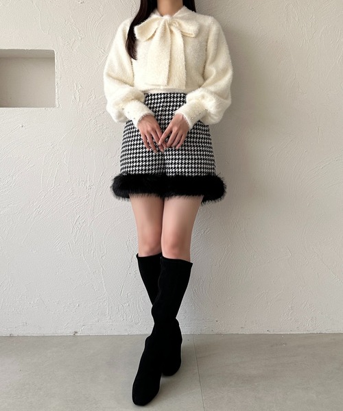 アプレジュール リボンシャギーブルゾン ホワイト Fサイズ シャギー