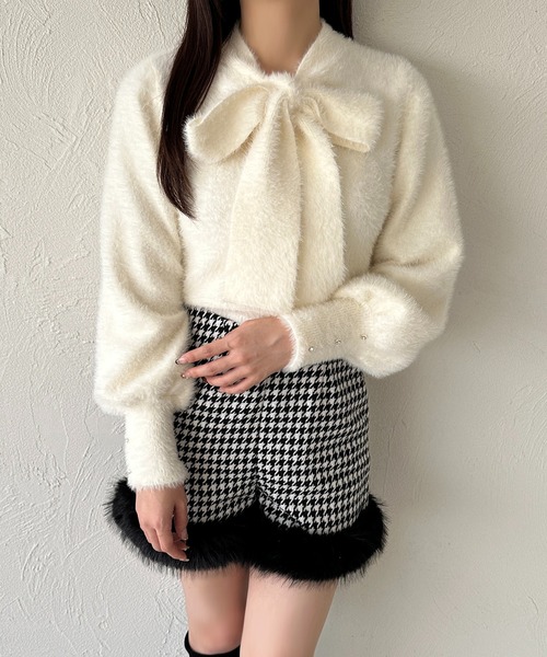 新品　apres jour　アプレジュール　セーター　ニット　長袖　白　リボン シャギーリボンニット【ZOZOTOWN限定アイテム】（ニット/セーター