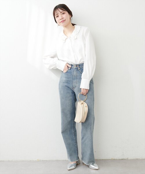 natural couture(ナチュラルクチュール)の「お花モチーフ衿ブラウス(シャツ/ブラウス・レディース・ネイビー/オフホワイト/ブルー・FREE)」の20枚目の写真