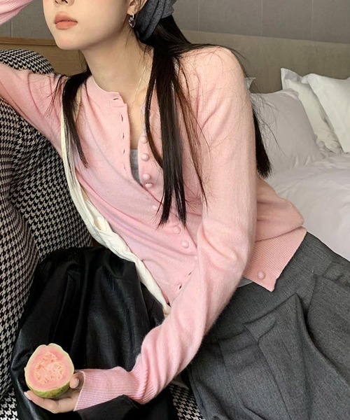 MEMECLE（メメクル）の「【 MEMECLE / メメクル 】フロントボタンニットカーディガン（カーディガン/ボレロ・レディース・ピンク/グレー・FREE）」の16枚目の写真