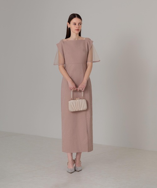 美品 2WAY 花柄リボン ドットストーン Iライン ワンピース ドレス 黒 S 美品 2WAY 花柄リボン ドットストーン Iライン ワンピース