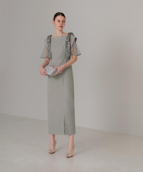 LEJA 2WAY花柄リボンドットストーンIラインドレス セール】【LEJA】2WAY花柄リボンドットストーンIラインドレス