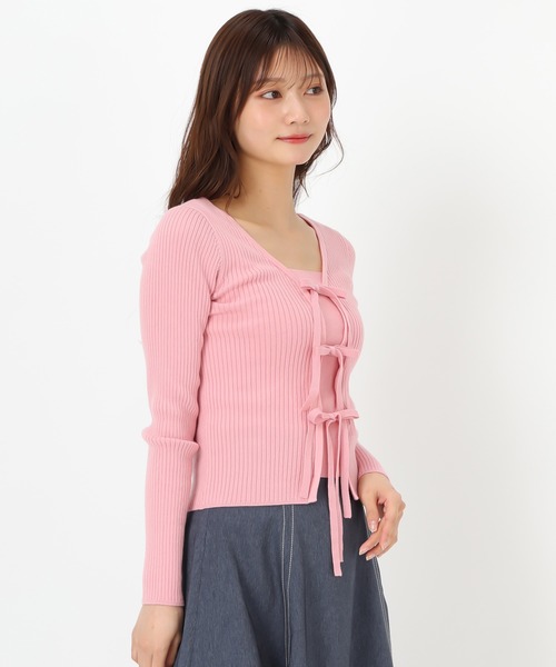 MISCH MASCH(ミッシュマッシュ)の「リボン2wayリブニット(ニット/セーター・レディース・ホワイト/ピンク/グリーン/ネイビー・フリ-)」の15枚目の写真