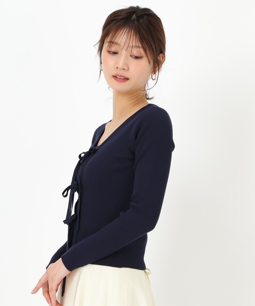 MISCH MASCH(ミッシュマッシュ)の「リボン2wayリブニット(ニット/セーター・レディース・ホワイト/ピンク/グリーン/ネイビー・フリ-)」の22枚目の写真